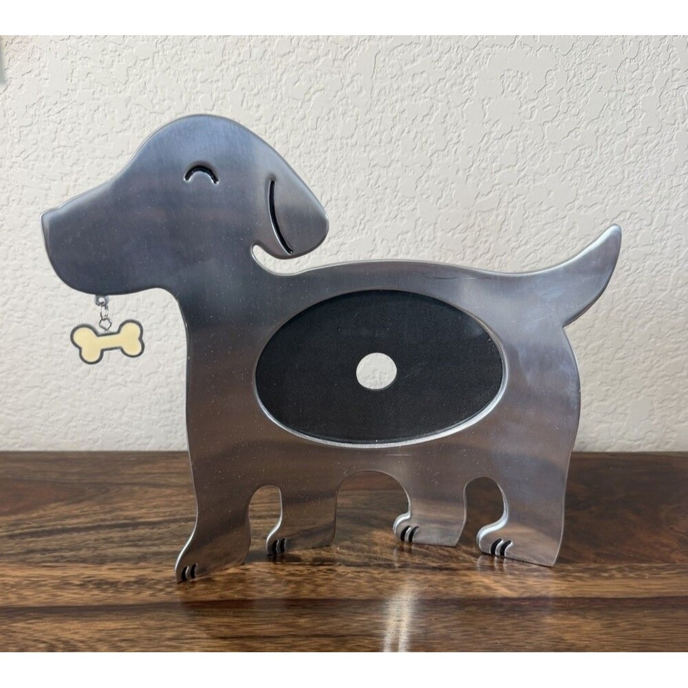 Burnes of Boston Silver magnetic dog frame w/ dangling bone